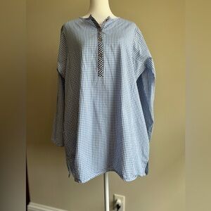 Embellish Women's Medium Cotton Plaid Gingham Quarter-Button-Down Shirt Blue